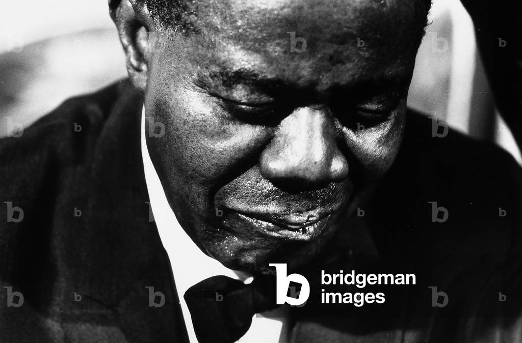 Close-up portrait of the American trumpeter and jazz singer Louis Daniel Armstrong, 1930-1960 (print on double-weight paper)