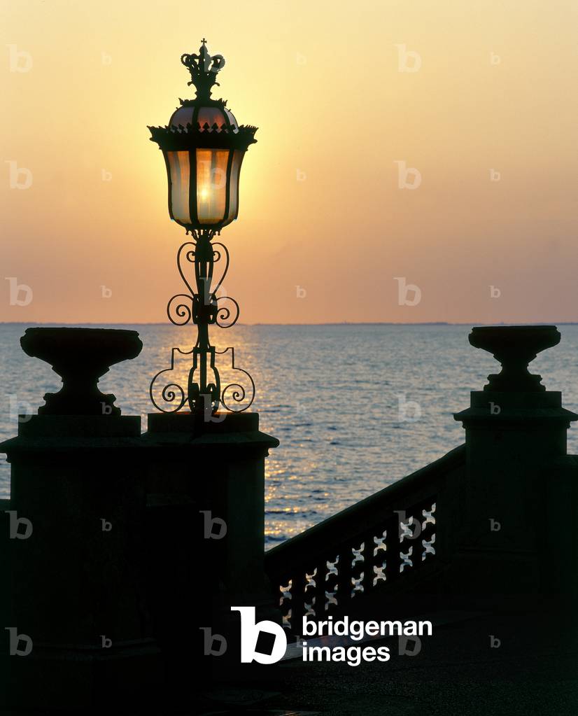 Lamp of the Castello di Miramare at sunset, Trieste