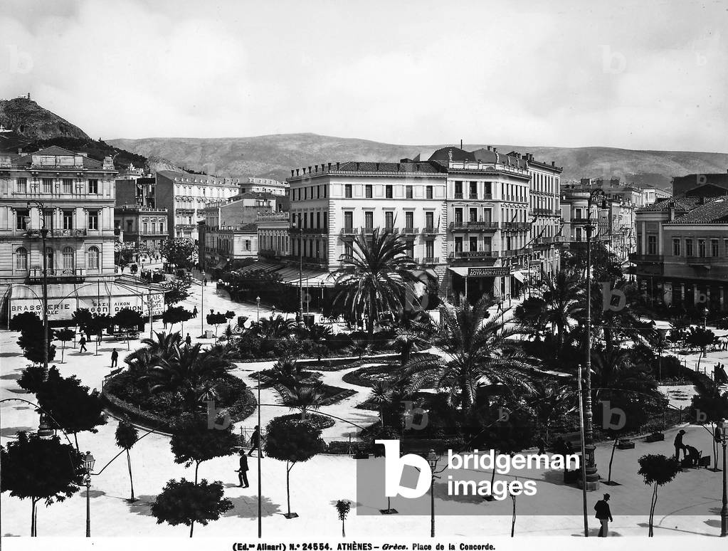 Busy view of the Square of the Concord in Athens.