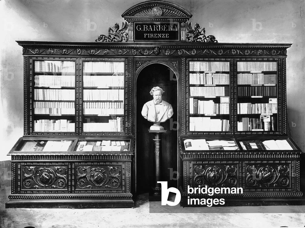 Barbera print shop: display case with books