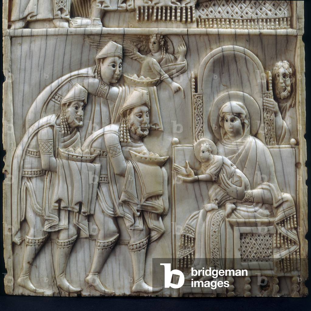 Adoration of the Magi, ivory, detail of the stories from the Old and New Testament, the Diocesan Museum, Salerno