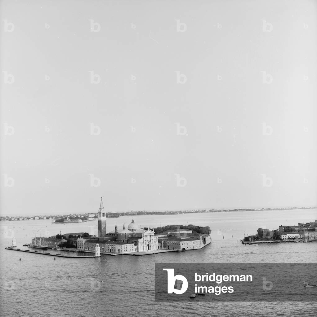 View of the island of San Giorgio Maggiore church with the same name (b/w photo)