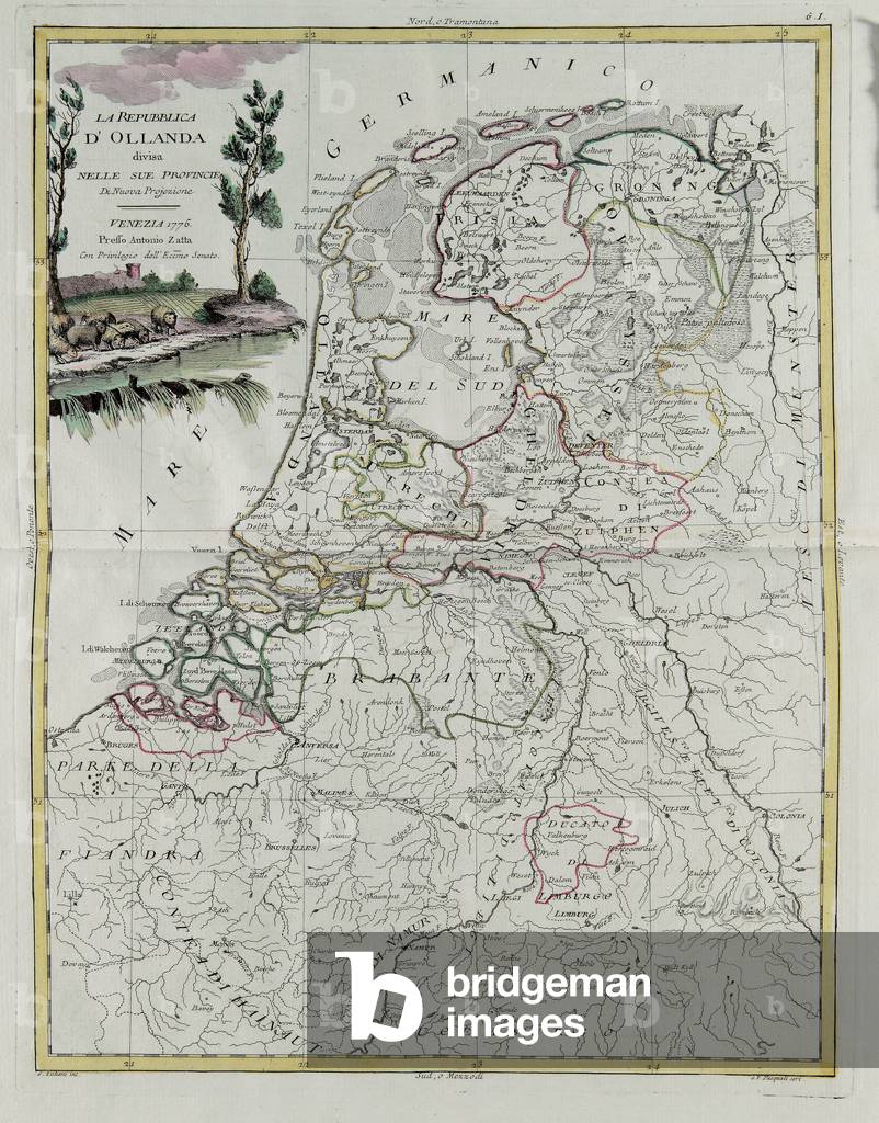 The Republic of Holland divided into its provinces, engraving by G. Zuliani taken from Tome I of the 