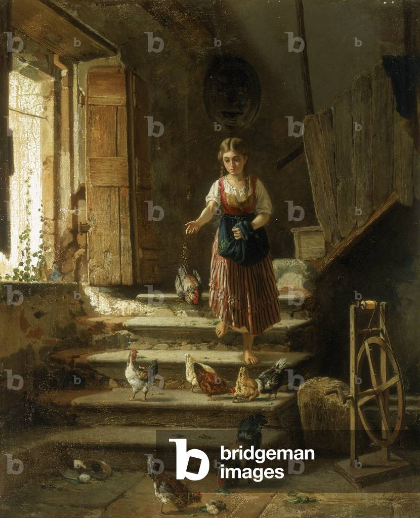 A Peasant Girl and Chickens