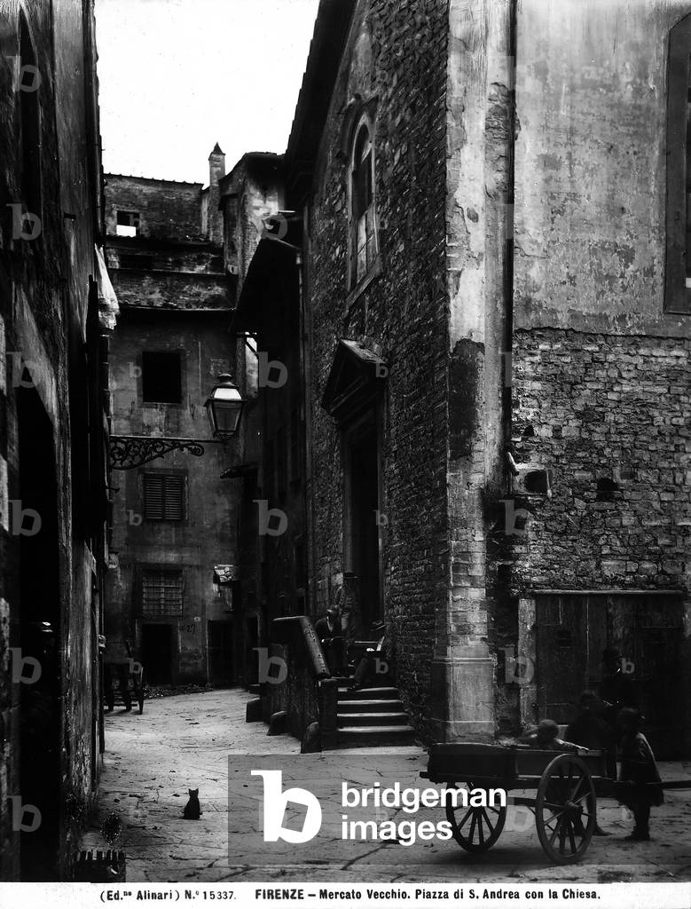 View of the piazza S. Andrea with the church in the Mercato Vecchio in Florence