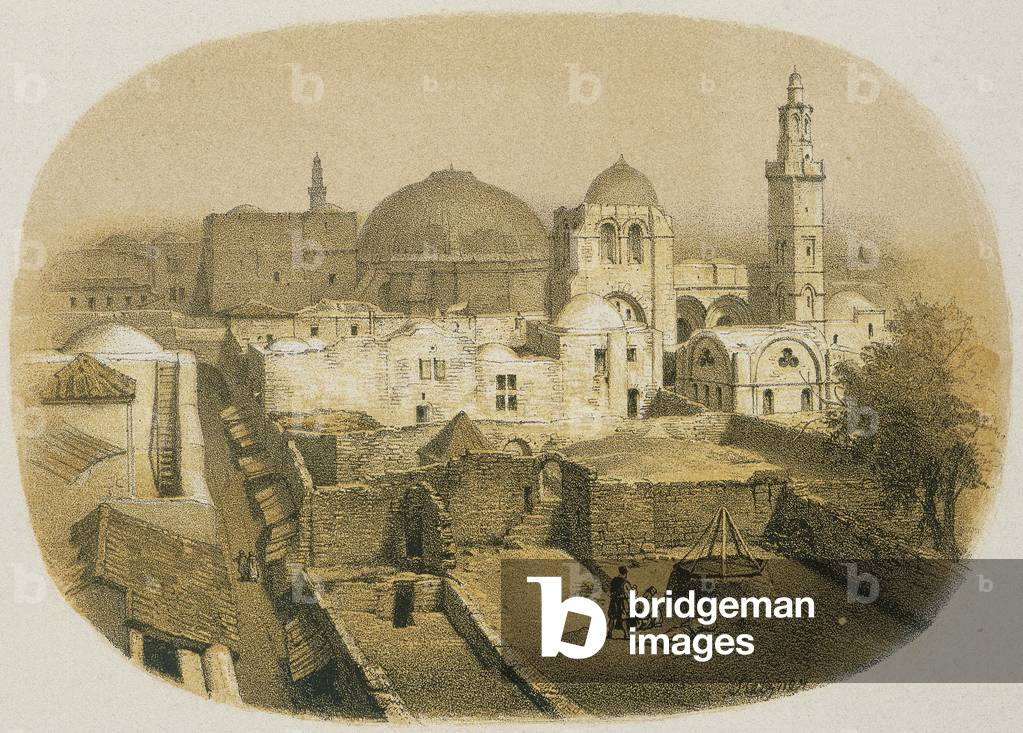 Church of the Holy Sepulcher in Jerusalem. Etching by Stelzner - Steinkopk J.F. Editore