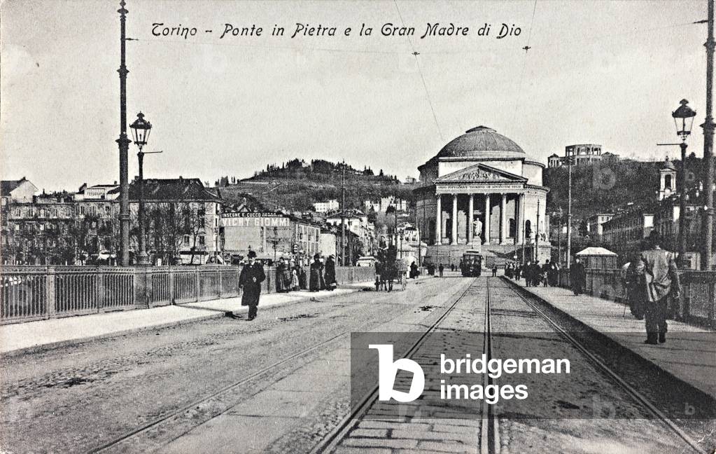 The Church of the Great Mother of God seen from the Bridge of Vittorio Emanuele I, Turin; postcard
