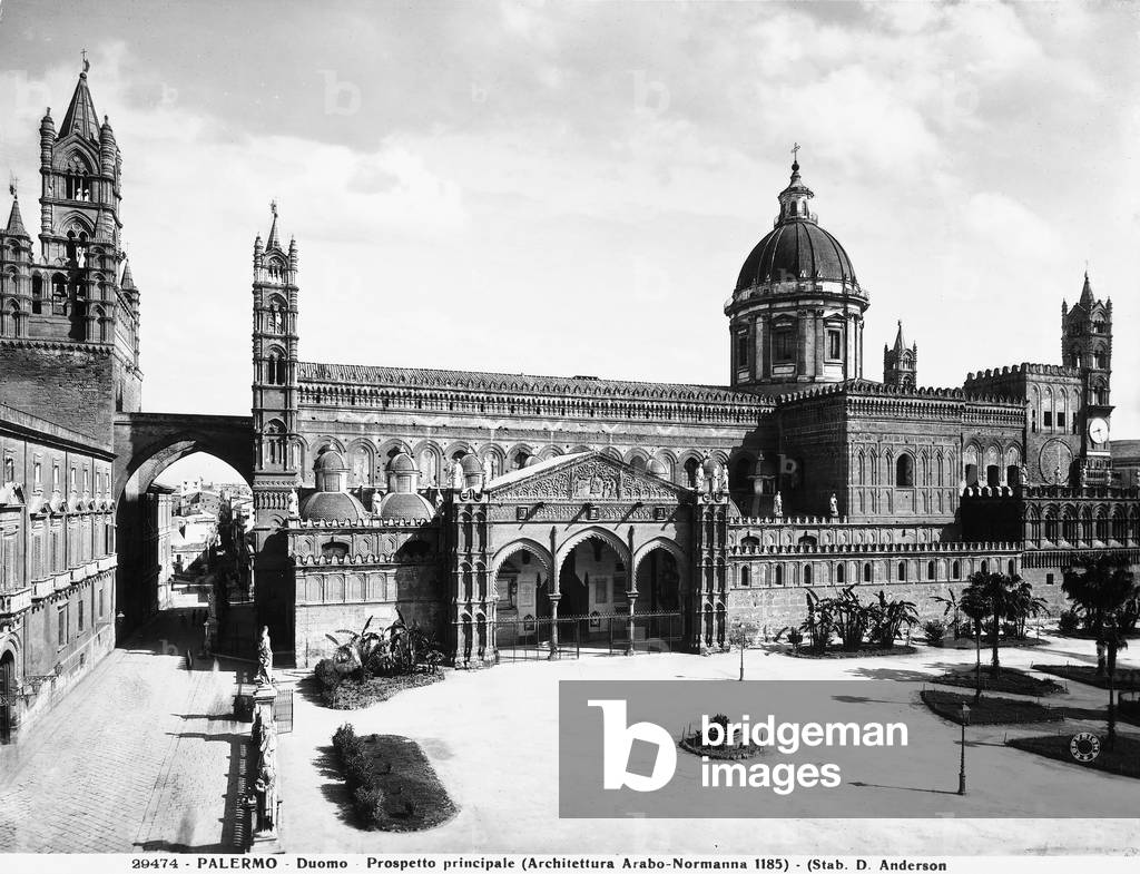 View of the right side of the Cathedral of Palermo, Sicily, c.1929 (b/w photo)