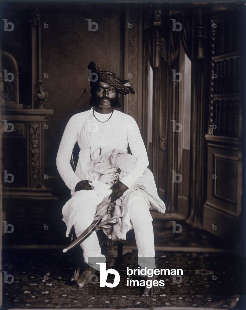 Full portrait of a noteworthy man in the royal palace of Jaipur, India, 1857 (print on double-weight paper)