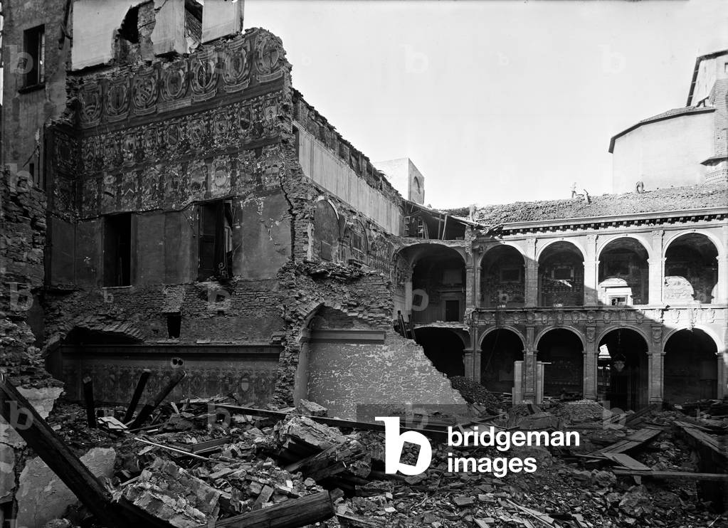 Archiginnasio of Bologna after the bombardment (b/w photo)