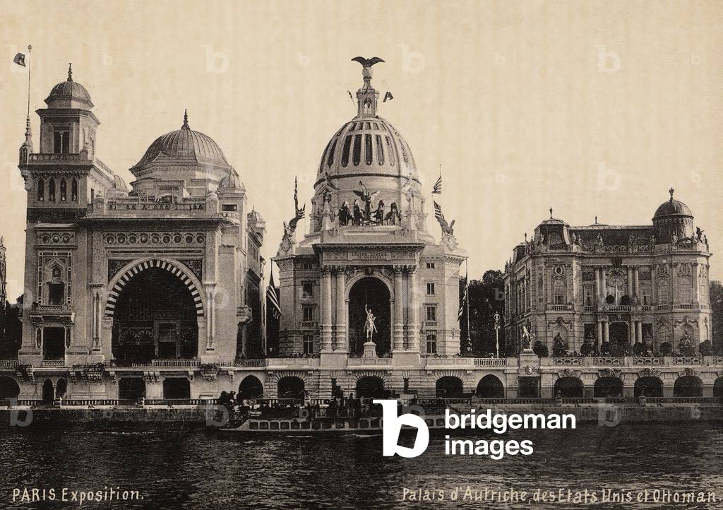 1900 Paris World's Fair: the exhibition pavilions of Austria, United States and Turkey