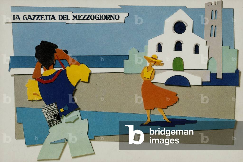Postcard that advertises La Gazzetta del Mezzogiorno