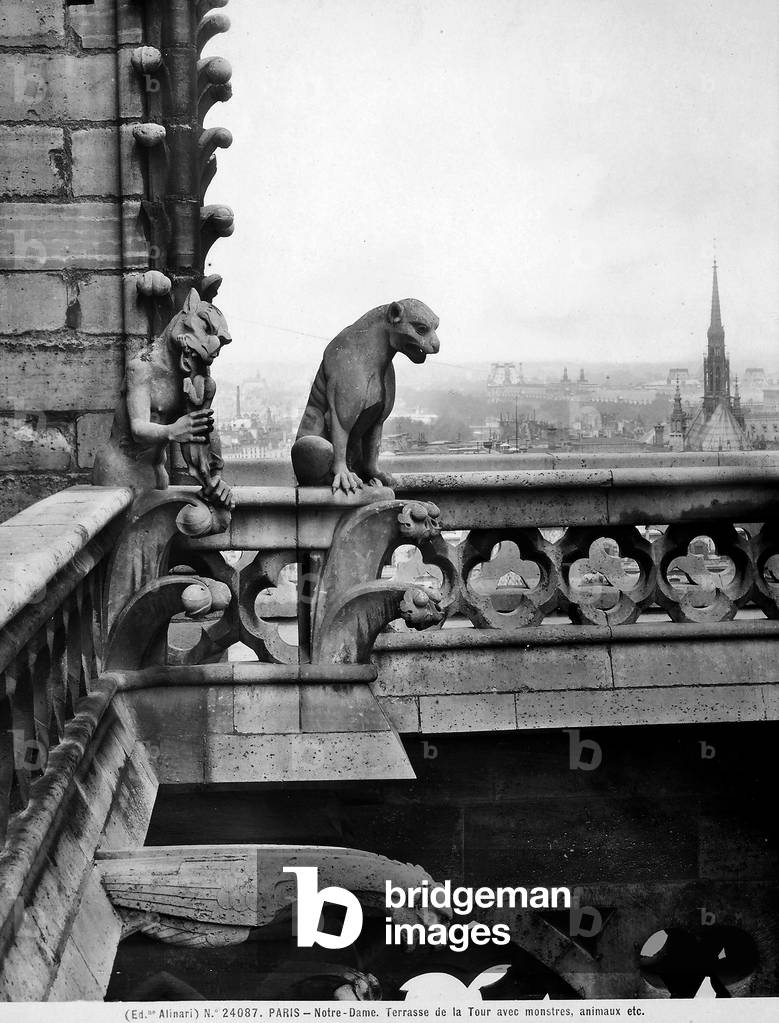 Detail of one of the two terraces with monstrous figures, Cathedral of Notre-Dame, Paris.