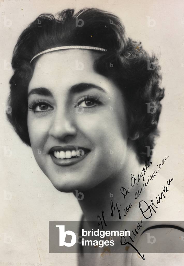 Portrait with dedication and autograph of the Italian singer Gina Armani