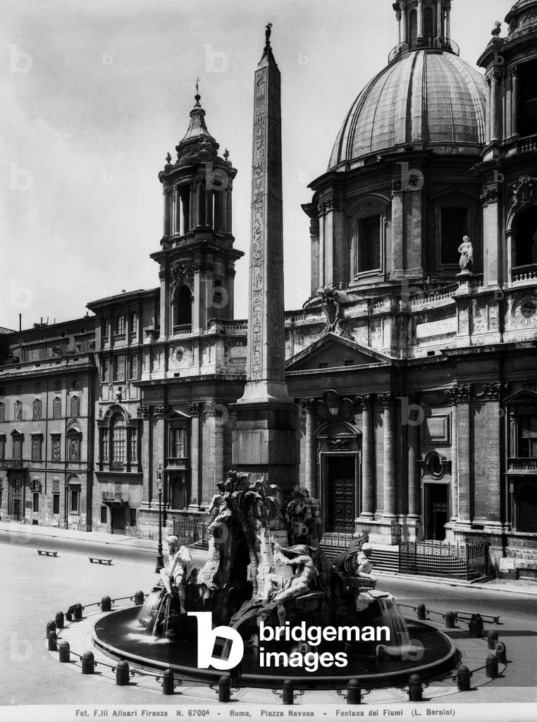 View of Piazza Navona in Rome with the Fountain of the Four Rivers and the Church of Sant'Agnese in Agone
