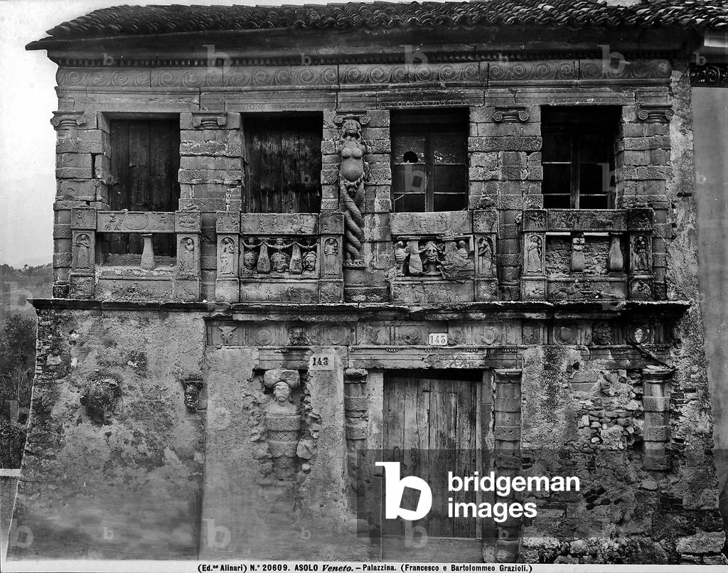 Façade of the so-called Longobard House with reliefs by Francesco Graziolo in the environs of Asolo.