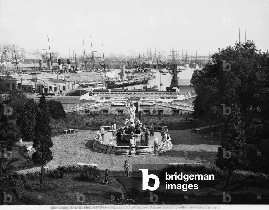 View of the Garden of Palazzo Doria Pamphilj and the harbour of Genoa