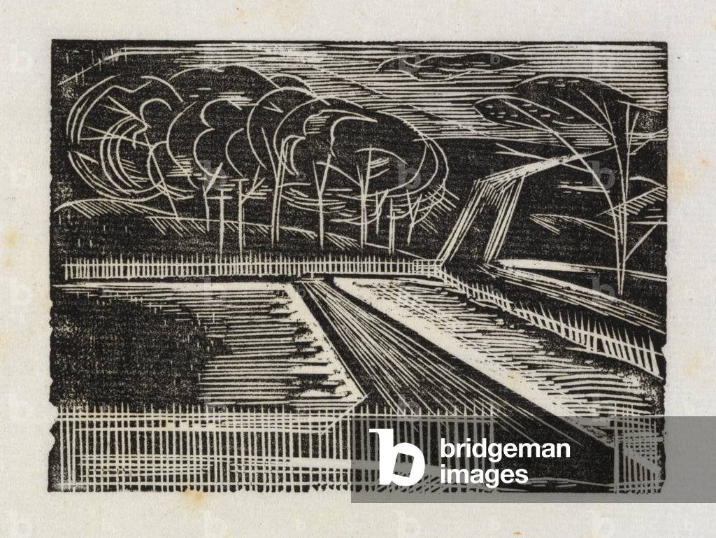 (Landscape with Picket Fence) (wood engraving)