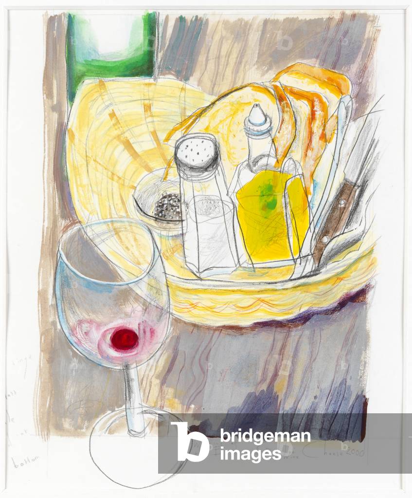 Waiting at the Eagle with Red Wine (paint & colour pencil on paper)