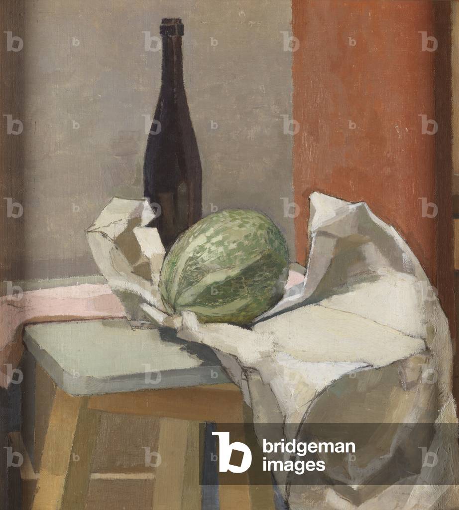Still Life With Melon and Bottle (oil on canvas)