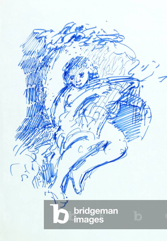 Girl with Harp, 1965 (pen & ink on paper)