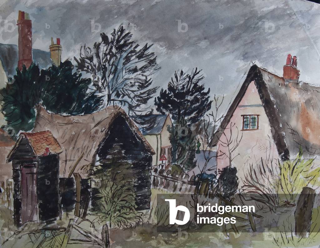 Thatched Cottage and Out-buildings, Great Bardfield (w/c on paper)