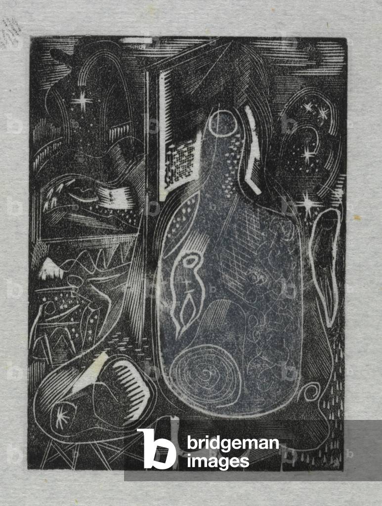 (Bottle) (wood engraving)