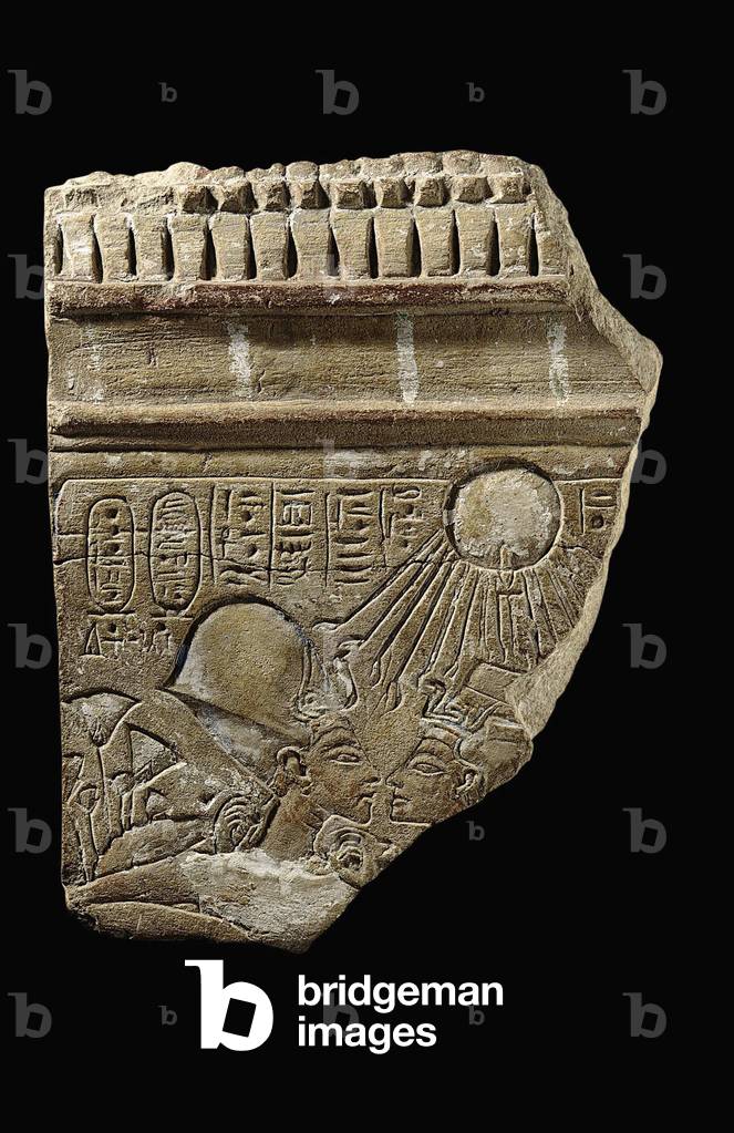Image of Low relief representing the pharaoh Akhenaten and his wife ...
