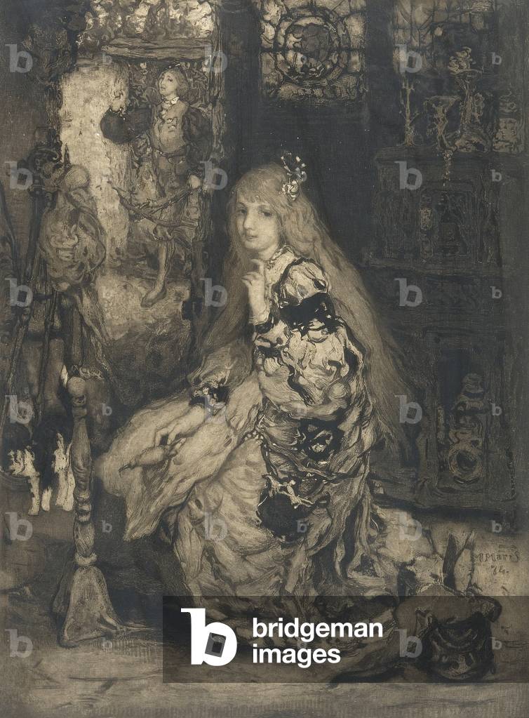 Girl with spindle, 1874 (etching)