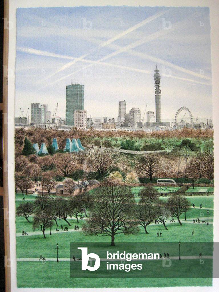 Primrose Hill Towards Regent's Park and West End, 2011 (pen & ink and w/c on paper)