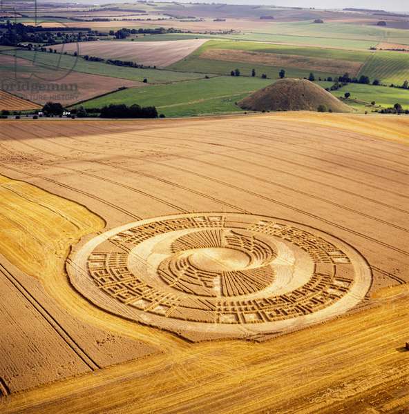 Image of Crop circle in wheat field, Milk Hill, Alton Priors, Vale by Blake, Francine