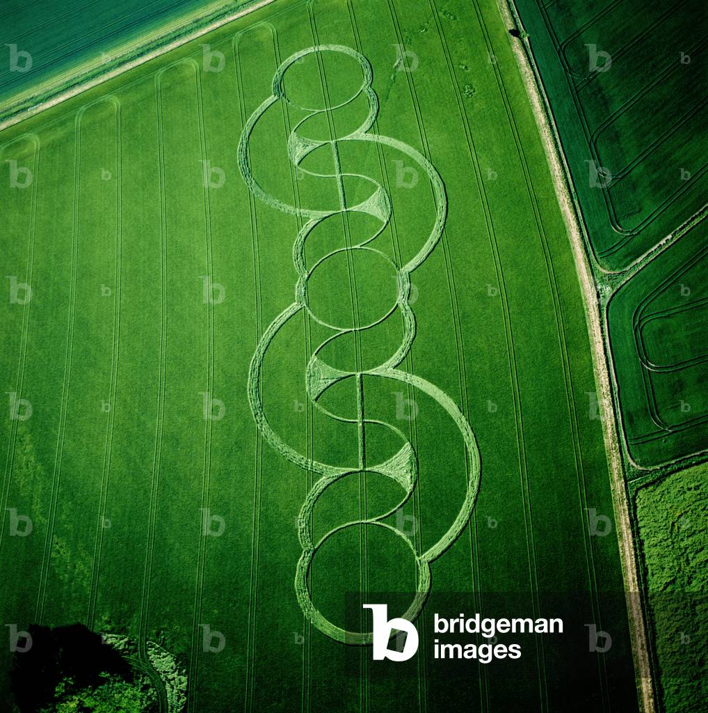 Crop circle in barley field, Beckhampton, Wiltshire, 5th June 2005 (aerial photograph)
