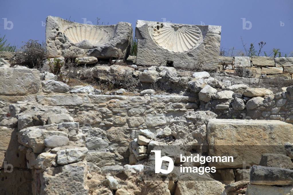Ornemental bowls placed on the public baths Kourion (Curium), Greco-Roman and Christian archological site Cyprus