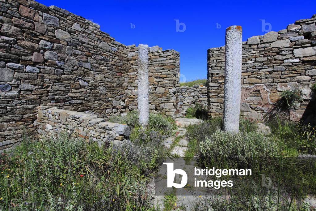 Archaeological site of Delos. Hostel building in front of the theater. 2nd Century BC.