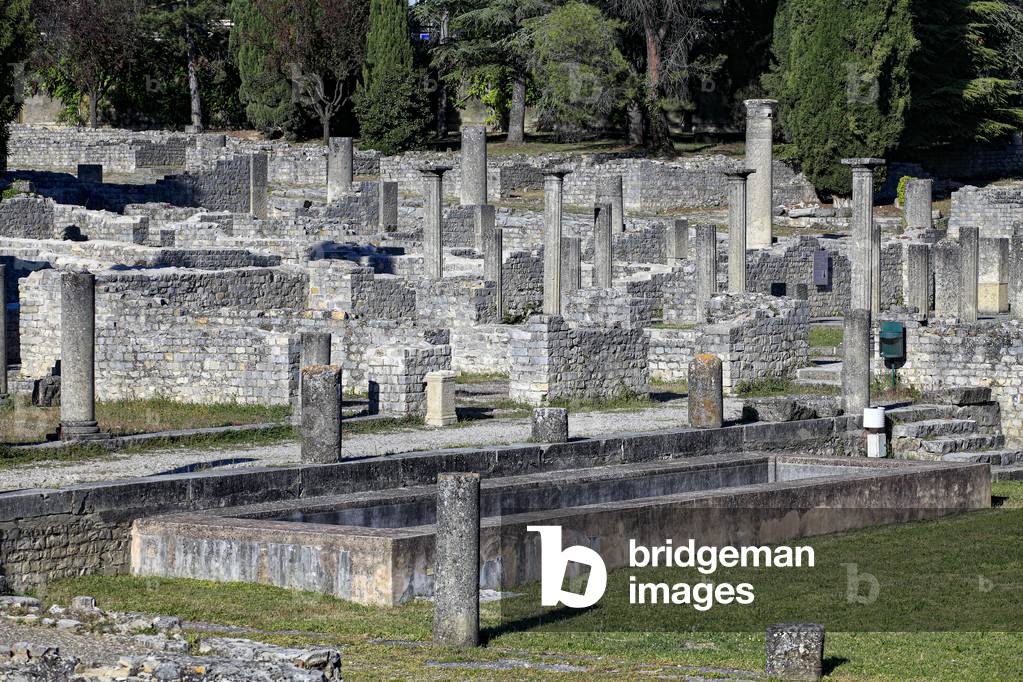 Garden with portico and house with silver bust