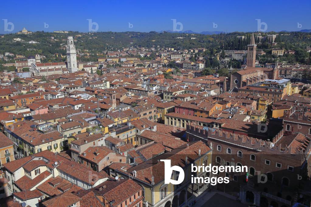Panorama of the historical downtown of Verona, Piazza dei Signori, Verona, Veneto, Italy, 2019 (photo)