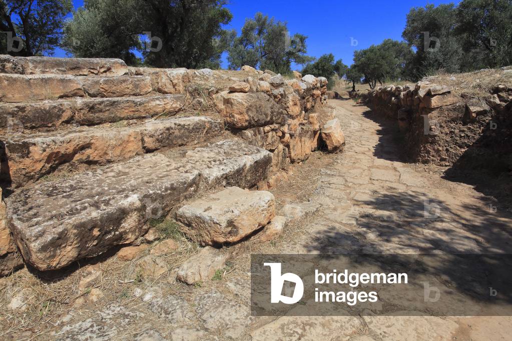 The ancien theater of Aptera. Stairs leading to the stage. Hellenistic and roman period. Crete, Greece.