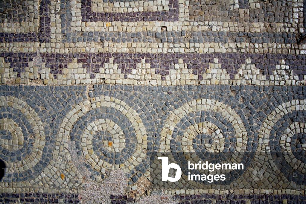 Image of Mosaic depicting Detail of a geometric pattern aroud a central panel - Paphos mosaics