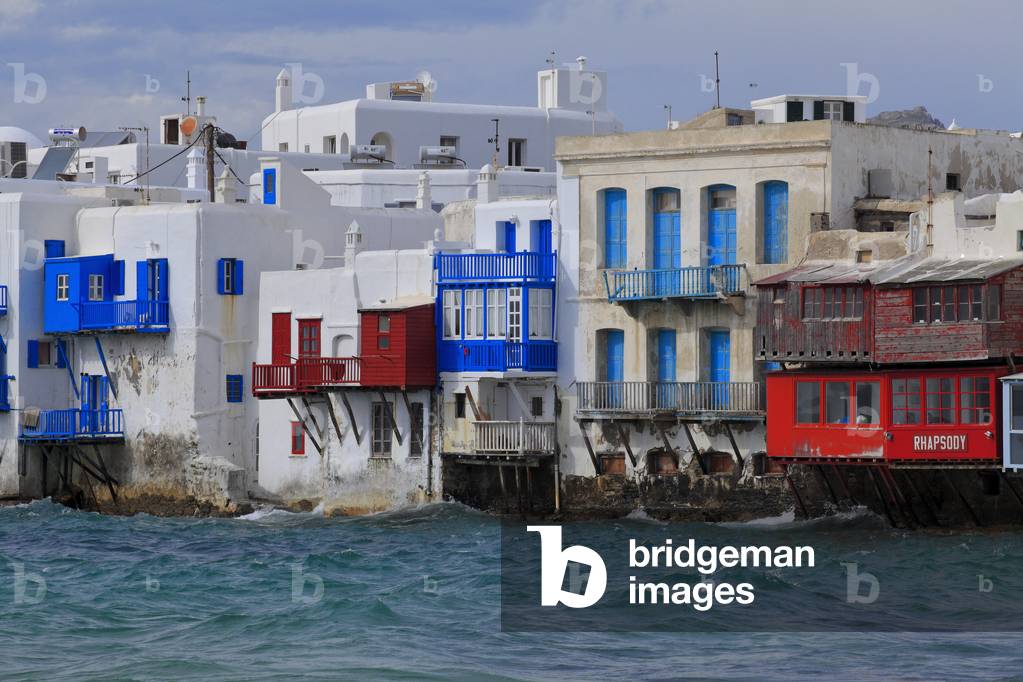 Cityscape. Little Venice. Main village of Mykonos town (Chora) . Cyclades, Mykonos, Greek islands, Aegean sea.