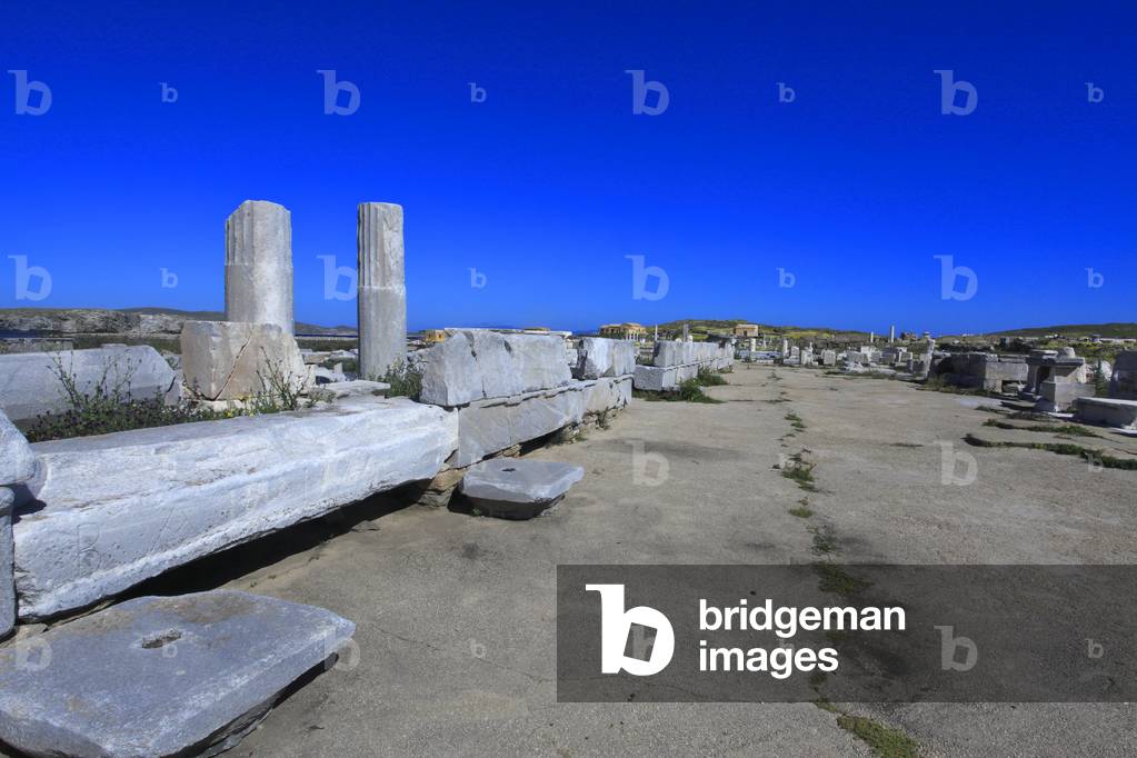 Archaeological site of Delos. The sacred way: a wide road leading to the sanctuary of Apollo. 2nd Century BC.