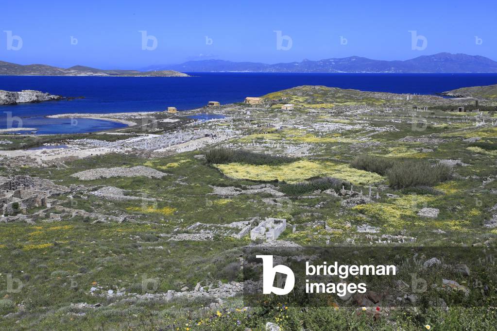 Archaeological site of Delos. General view upon the sanctuary of Apollo and the quarter of the theater. 2nd century BC.