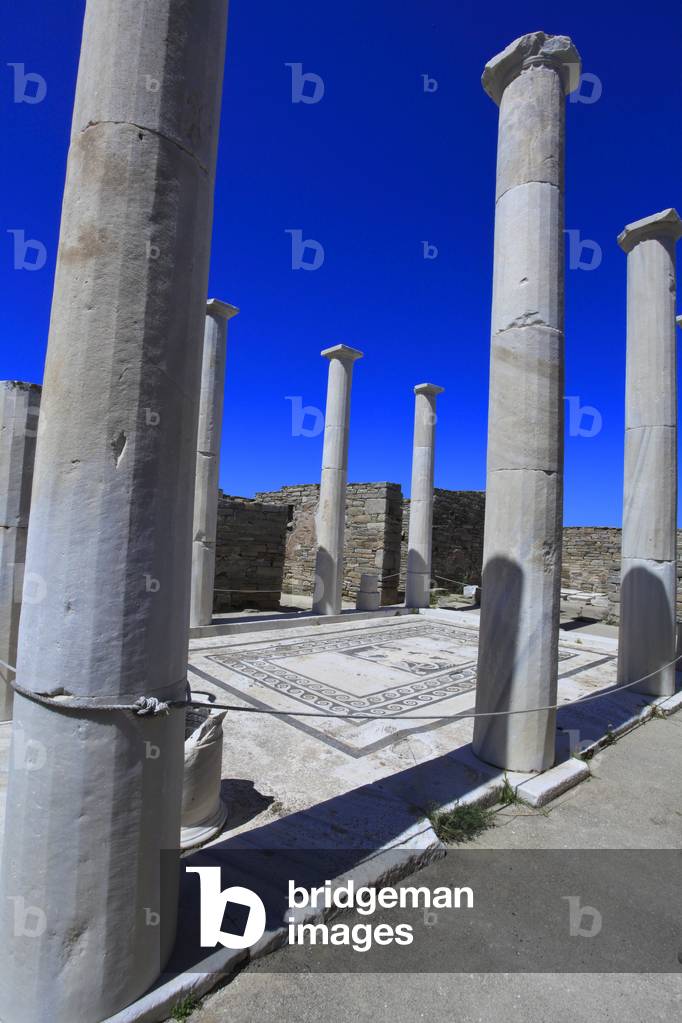 Archaeological site of Delos. Courtyard and peristyle of the house of Dionysos in the The theater quarter. 2nd Century BC.