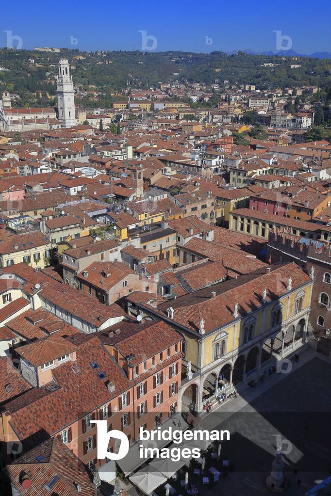 Panorama of the historical downtown of Verona, Piazza dei Signori, Verona, Veneto, Italy, 2019 (photo)