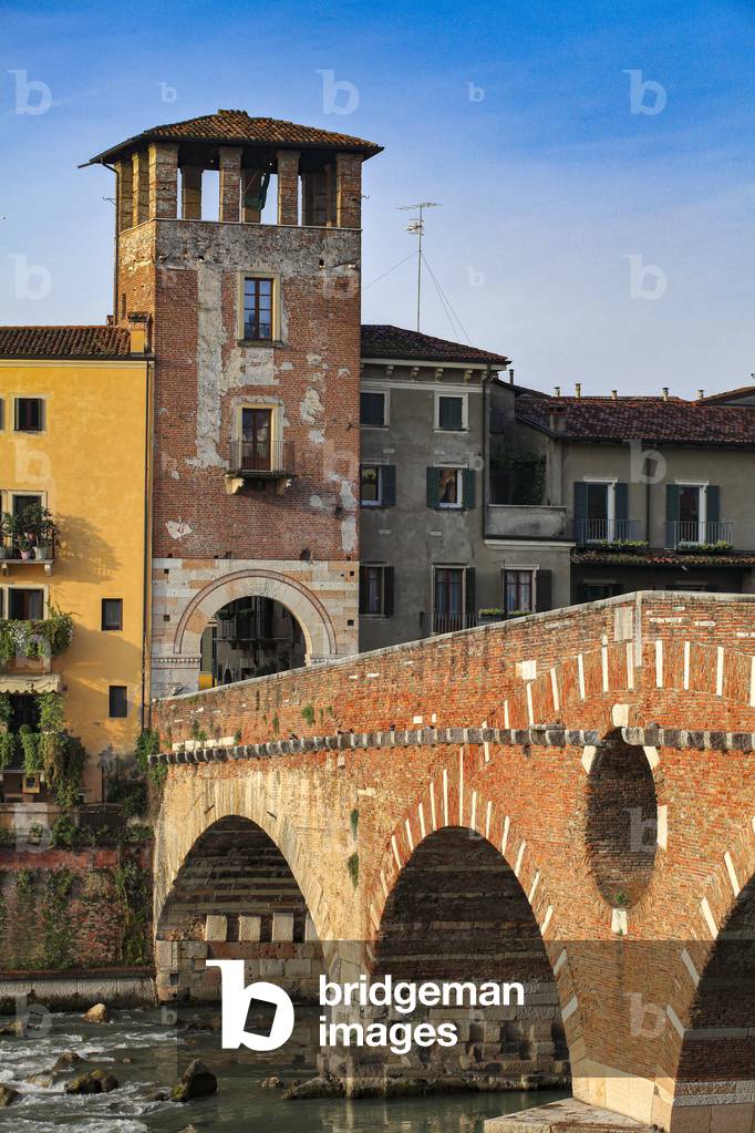The Ponte Pietra. Roman bridge in Verona and historical center.