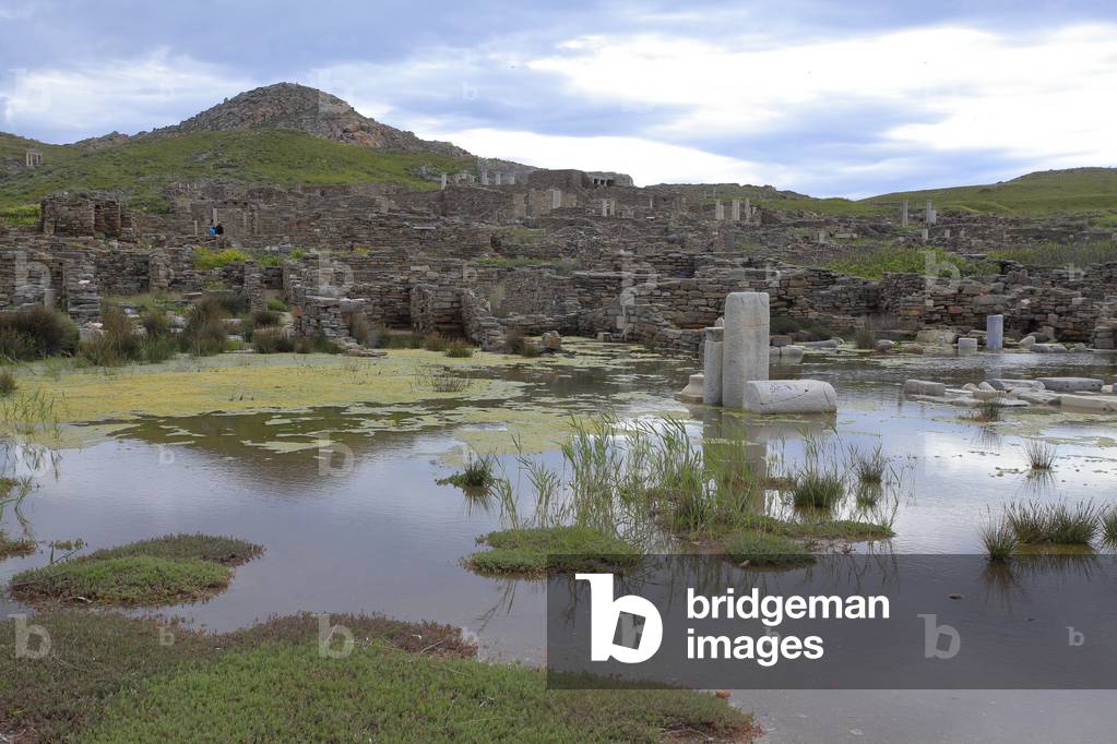Archaeological site of Delos. The theater quarter from the commercial port. 2nd Century BC.