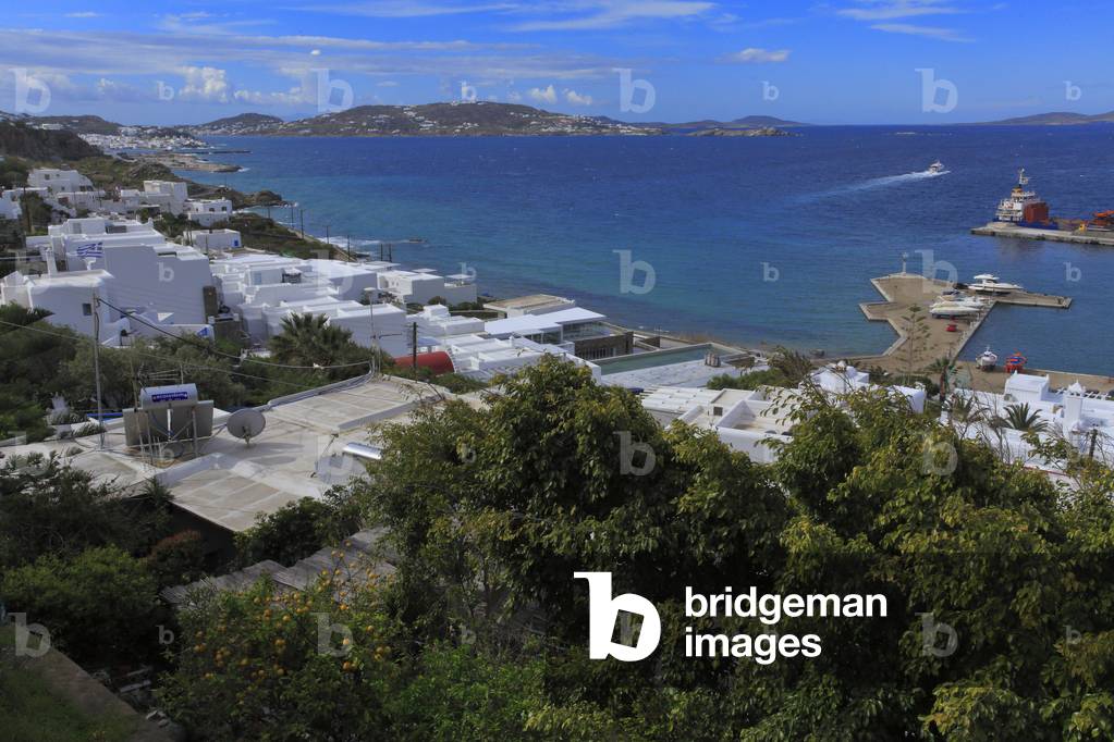 Cityscape. The port of Mykonos town (Chora) . Cyclades, Mykonos, Greek islands, Aegean sea.