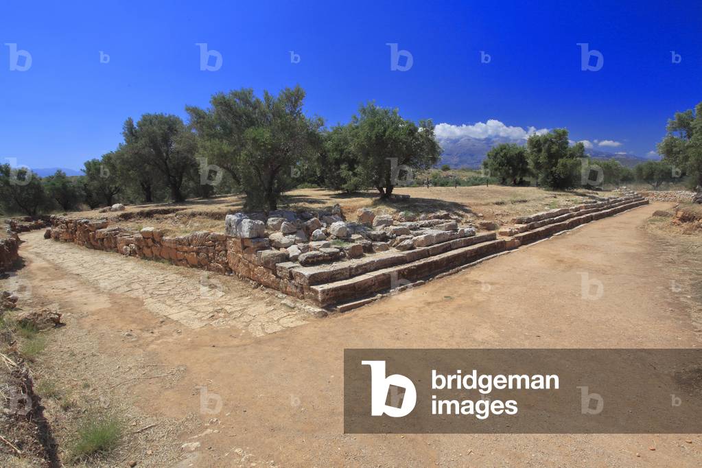 The ancien theater of Aptera. Stepped construction and Hellenistic road.  Hellenistic and roman period. Crete, Greece