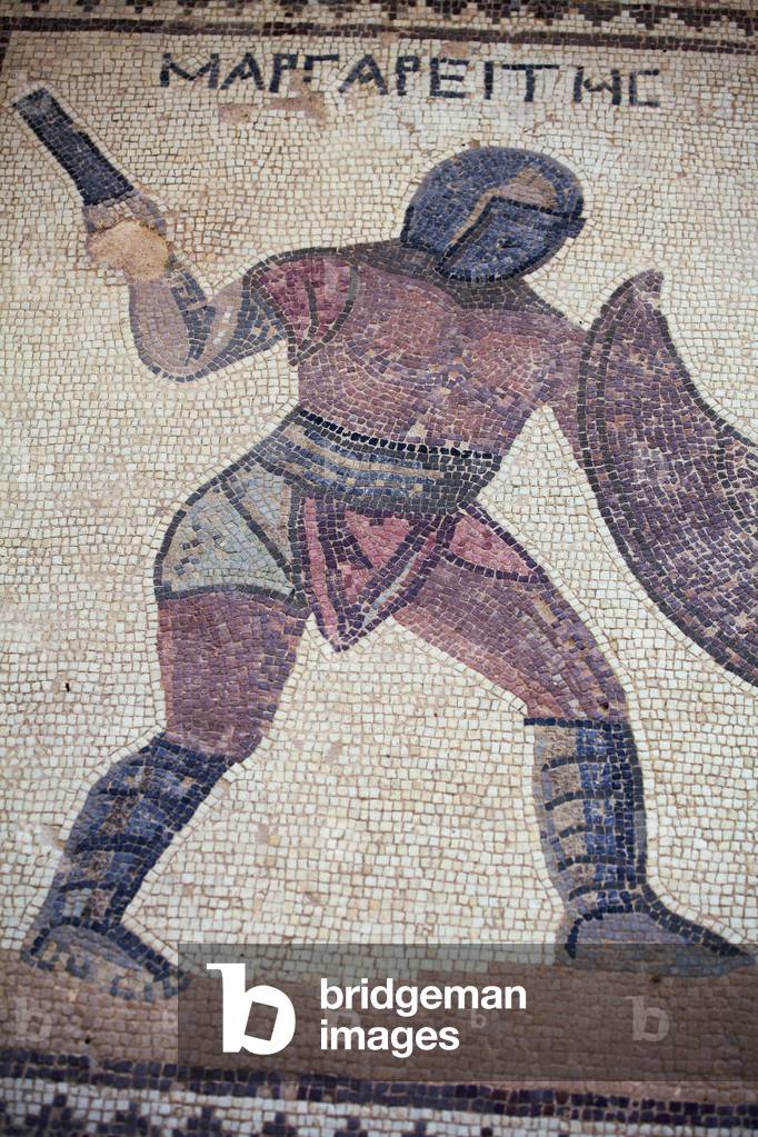 Mosaic representing a gladiador House of the gladiators Kourion (Curium), Greco-Roman and Christian archological site Cyprus