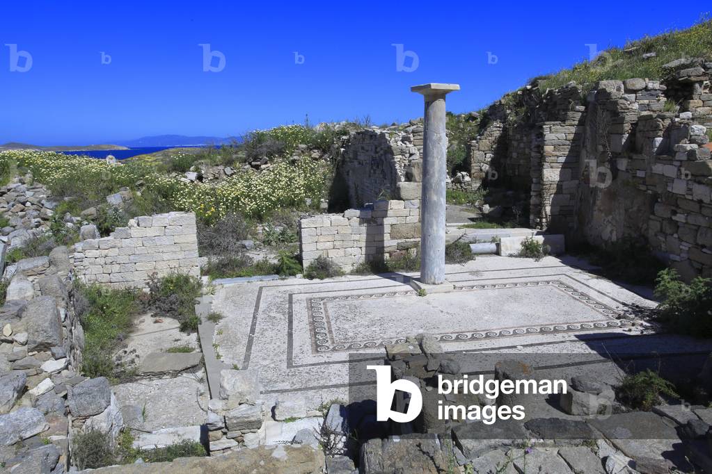 Archaeological site of Delos. Inopos Quarter, the house with one column. 2nd century BC.