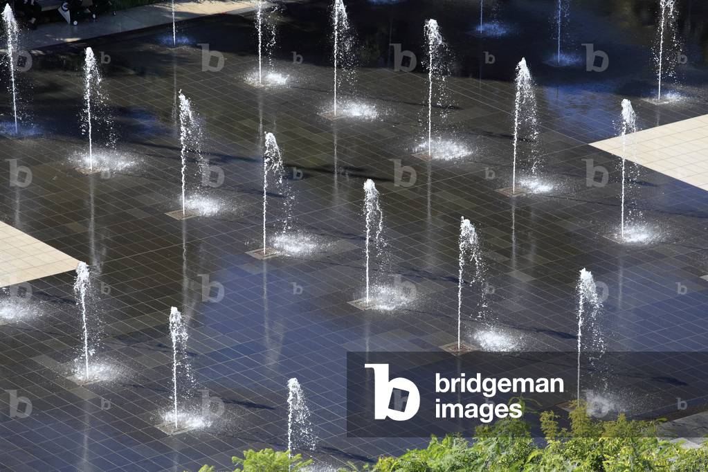 Concept fountain in central park and gardens in Nice. 'Promenade du Paillon'.  French Riviera (Alpes-Maritimes), France.